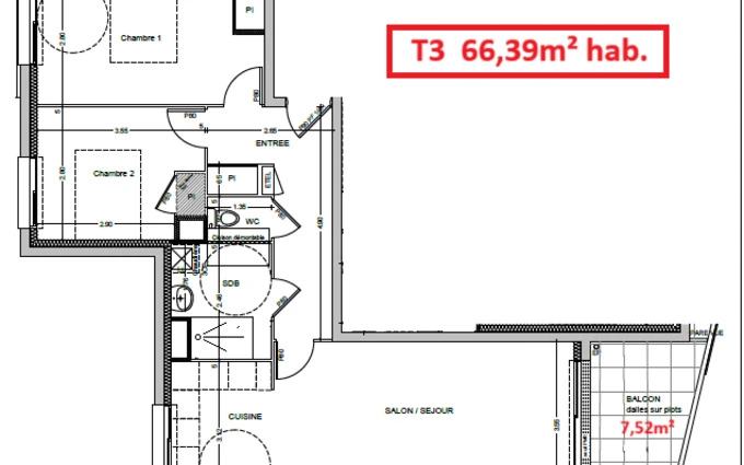 APPARTEMENT 3 PIECES NEUF IMMEUBLE 